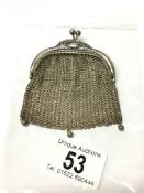 A white metal mesh purse (possibly unmarked silver)