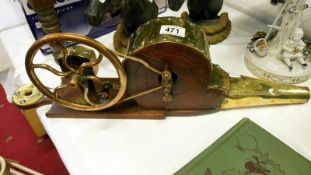 A 19th century wood and brass mechanical peat bellows