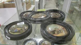 5 19th century framed pot lids,