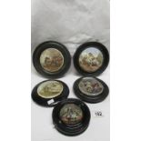 5 framed 19th century pot lids,