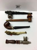 5 pipes including unusual bone opium pipe