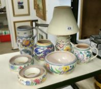 A mixed lot of Poole pottery including table lamp