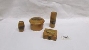 4 small treen souvenir boxes with locations including Harrogate and Brighton