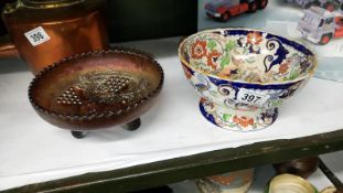 A 19th century Ironstone footed bowl and a carnival glass dish