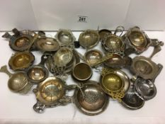 A collection of 25 mainly silver plate tea strainers