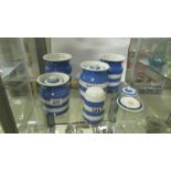 5 pieces of T G Green blue and white Cornish kitchenware including soda and salt