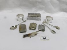 3 vintage vesta cases, 2 napkin rings,