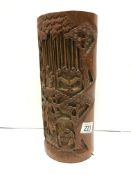 A superb 19th century Chinese carved bamboo brush pot with liner