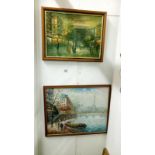 2 framed oil on board paintings