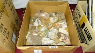 A box of crystal and rock samples