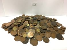 A box of mainly English old pennies and half pennies etc