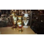 3 decorative Bohemian glass vases with hand enamelling