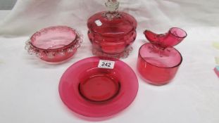 5 pieces of cranberry glass