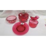 5 pieces of cranberry glass