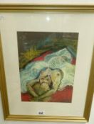 A signed pastel of a reclining nude by Lewis Davies (1939-2010)