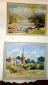 2 framed oil on board paintings,