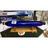 A Victorian blue glass sugar rolling pin (open at one end)