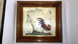 A super Chinese silk embroidery of a cockerel and acacia trees,