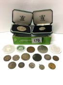 A Royal Mint National Trust coin, silver Fiji and New Zealand five dollar coins,