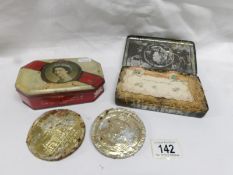 A circa 1900 Victorian Chocolate tin and contents including letter,