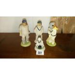 3 Rupert Harrop cricketer figures and a Beswick duck cricketer figure