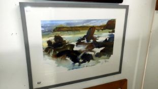 A framed and glazed watercolour initialled J M