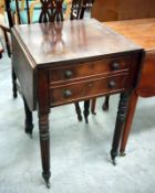 A Victorian mahogany dropleaf work table with 2 drawers