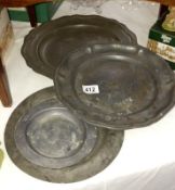 4 antique pewter plates