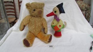 A vintage Teddy bear & felt duck