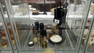 A USSR twin microscope, binoculars & lenses etc.