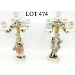 A pair of 19th century 5 branch porcelain candelabra figures