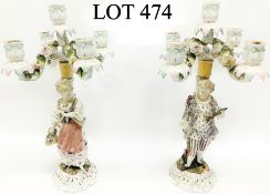 A pair of 19th century 5 branch porcelain candelabra figures