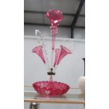 A cranberry glass epergne
