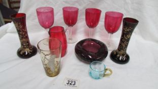 A mixed lot of cranberry & other glasses