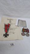 2 WW2 medals and a German Iron Cross with documentation