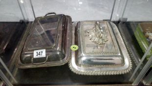 2 silver plate lidded tureens