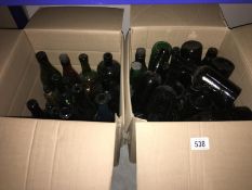 2 boxes of brown beer bottles (Approximately 30)