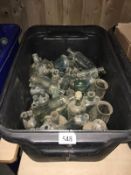 1 box of mixed clear glass bottles (Approximately 30)