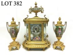 A 3 piece porcelain clock set