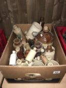 1 box of mixed stoneware bottles/ jars (Approximately 25)