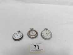 3 silver fob watches,