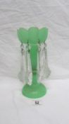 A green glass lustre with crystal droppers