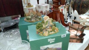 2 boxed large Lilliput Lane cottages being Country Living and Hestercombe Gardens