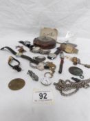 A mixed lot including small barometer, watches, chains etc
