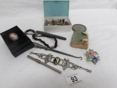A mixed lot including 1937 coronation badges, Waterman's pen, mourning watch chain with fob etc