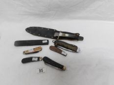 7 assorted knives and pen knives including W H Wragg, Bowie, Atkinson Bros etc