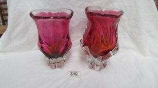A pair of art glass vases