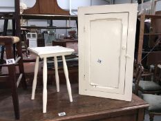 A painted pine bathroom cabinet and stool