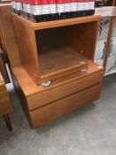 A teak 2 drawer chest and open cabinet