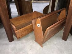 A teak magazine rack and oak trough